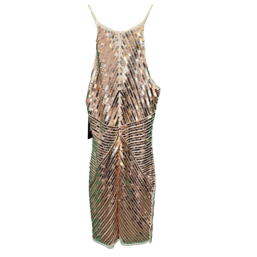 Lulus Womens Gold Sequin Geometric Halter Bodycon Cocktail Dress Small NWT - Picture 2 of 4